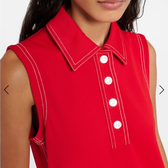 Tory Burch TECH PIQUÉ PICK STITCH GOLF DRESS Sz S Red Polo - Picture 2 of 12